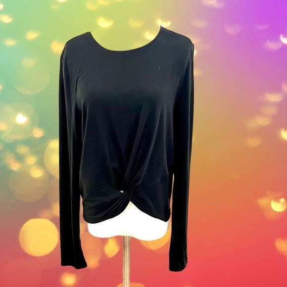 Athleta Womens Black Short Twisted Bottom Long Sleeve Tee. Size L - Picture 1 of 9